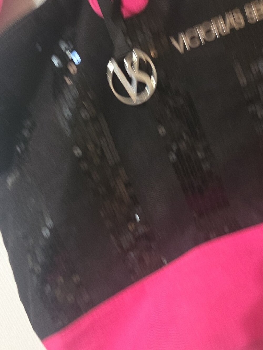 Victoria's Secret Black Sequin Tote with Hot Pink Accents - Picture 3 of 13